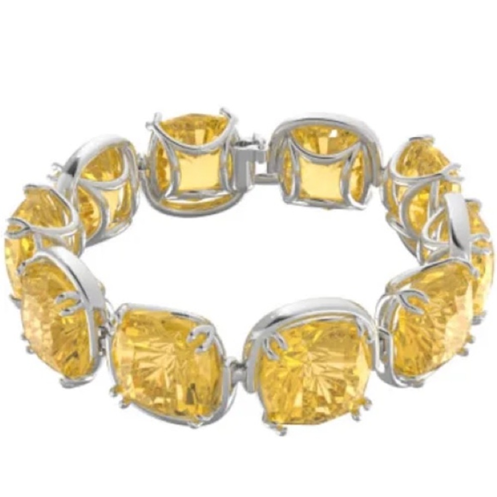 New Swarovski Silver-Tone Yellow Cushion-Cut Crystal Flex Bracelet. $400